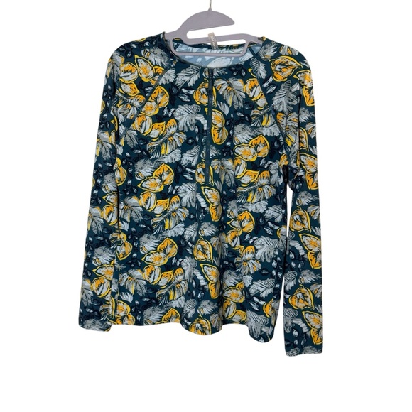 Garnet Hill Other - Garnet Hill Dark Teal Gold Floral Long Sleeve 1/4 Zip Swim Top sz M